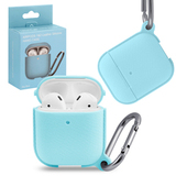 Силиконовый чехол с фактурой кожи с карабином для AirPods 1, 2 (Светло-голубой / sky blue)