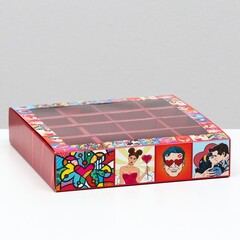 Коробка под 16 конфет , POP ART Сердца, 17,7 х 17,7 х 3,8 см