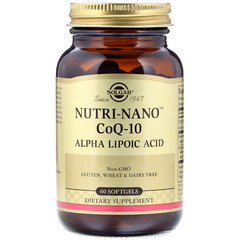 Solgar, CoQ-10 Nutri-Nano, альфа-липоевая кислота, 60 мягких желатиновых капсул