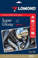 Суперглянцевая ярко-белая (Super Glossy Bright) микропористая фотобумага Lomond для струйной печати, A4, 220 г/м2, 20 листов (1102100)
