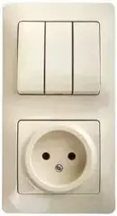 Schneider Electric Glossa Бежевый Блок: розетка и 3-клавишный выключатель IP20 скрытая установка GSL000276