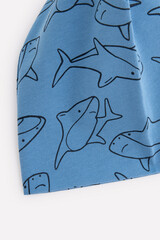 Шапка  для мальчика  К 8102/дымчато-синий,акулы к1285