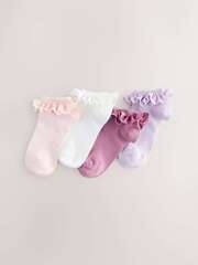 Носки хлопковые с рюшами для девочки Next AT4-449, 4 шт., Розовый, Белый, Сиреневый