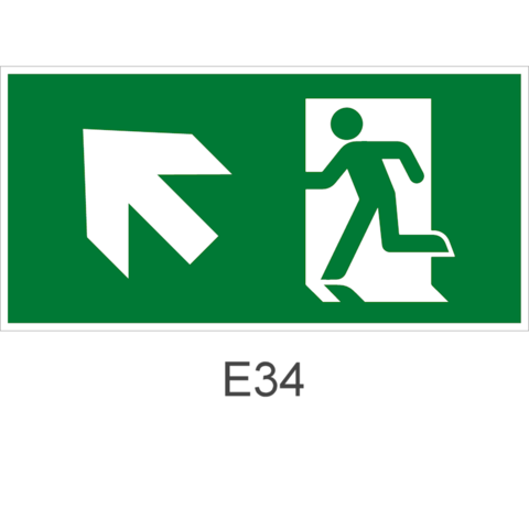 Направление к эвакуационному выходу налево вверх- знак эвакуационный Е34