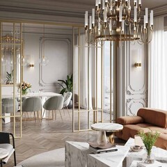 Алюминиевая стеклянная перегородка Классическая эксклюзив золото стекло прозрачное