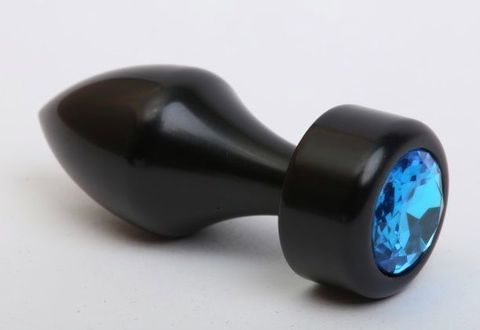 Чёрная анальная пробка с широким основанием и голубым кристаллом - 7,8 см. - 4sexdreaM 47440