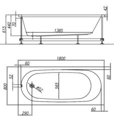 ВАННА ПРЯМОУГОЛЬНАЯ АКРИЛОВАЯ KOLPA SAN TAMIA 180x80 с ножками