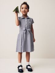 Платье школьное и резинка для волос в комплекте для девочки Next N12-651, Темно-синий, Белый