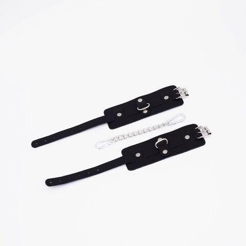 Черные кожаные оковы с хромированной фурнитурой - Crazy Handmade CH-2572
