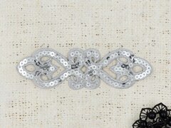 Термоаппликация орнамент, р. 12,3х3,6 см, серебро с пайетками