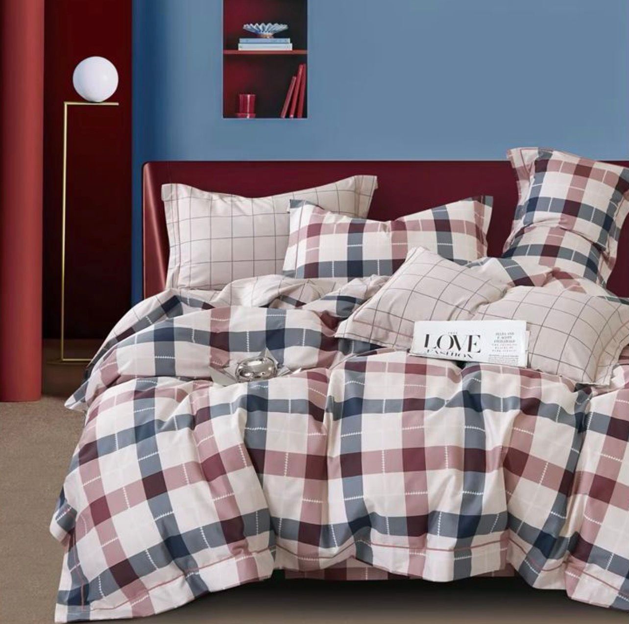 Постельное белье JK Двуспалка ЕВРО Сатин Белый клетка