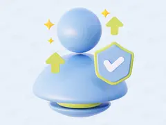 3D иконка аватара с щитом и стрелками роста | Голубая 3D иллюстрация