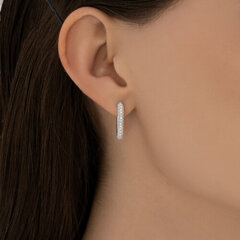 Серьги-конго мягкий прямоугольник из серебра 925 пробы в обсыпке из фианитов