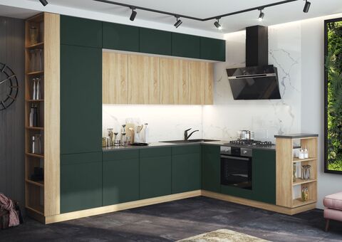 Кухня Техно-5 3,2*2,24м (490) (Сонома/Браш Мени Грин, Белый (Кастилло темный))