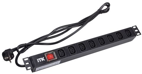 ITK PDU 8 розеток C13 с LED выкл,1U, шнур 2м вилка нем.ст