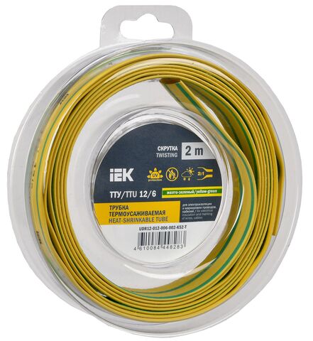 Трубка термоусадочная ТТУ нг-LS 12/6 жел-зел. (2м/упак) IEK
