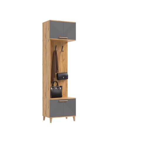 Ирис Прихожая Шкаф с вешалками (Браш Графит, Дуб Крафт)