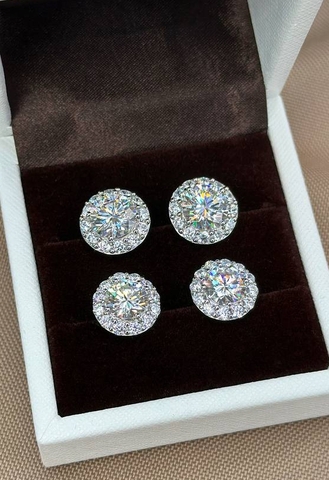 Серьги- пусеты круглые из серебра 925 пробы с муассанитами