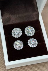 Серьги- пусеты круглые из серебра 925 пробы с муассанитами