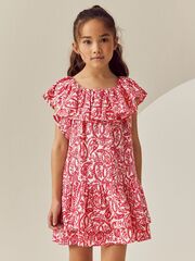 Платье с оборками для девочки Next AC6-246, Красный, Белый