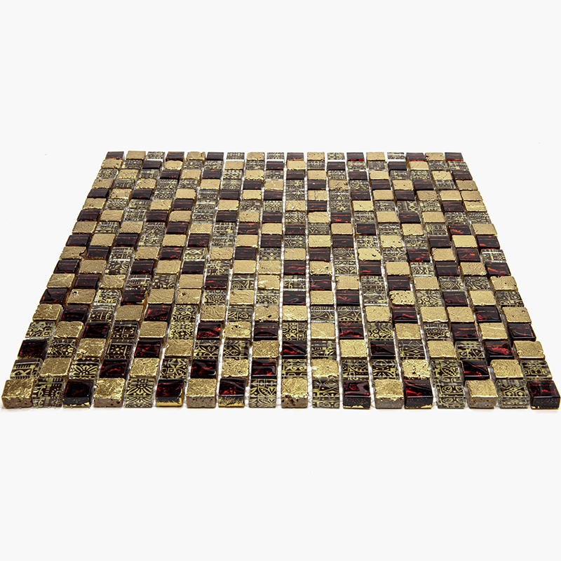 BDA-1594 Мозаика из стекло мрамор агломерат Natural Inka коричневый золотой темный квадрат