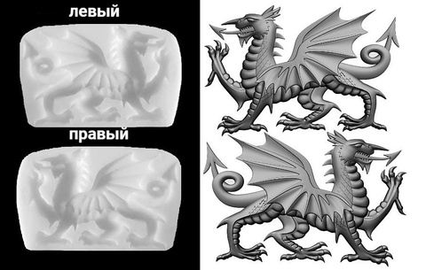 Силиконовый молд  Дракон  Правый  и левый . Набор 2 шт