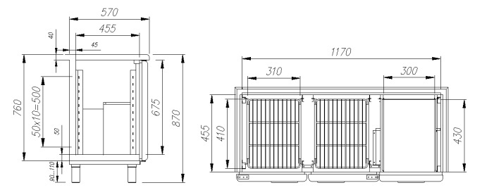 Стол барный POLUS T57 M2-1-G 0430-19 корпус нерж, без борта, планка (BAR-250C Carboma)