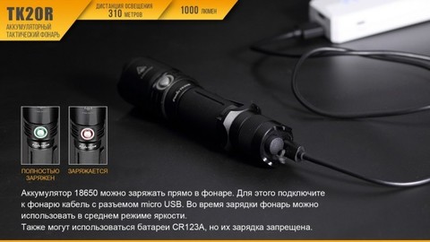 Фонарь светодиодный Fenix TK20R, 1000 лм, аккумулятор*