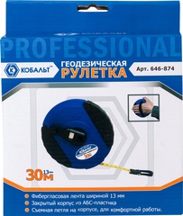 Рулетка геодезическая КОБАЛЬТ 30м x 13мм закрытый корпус (фибергласовая лента) (646-874)