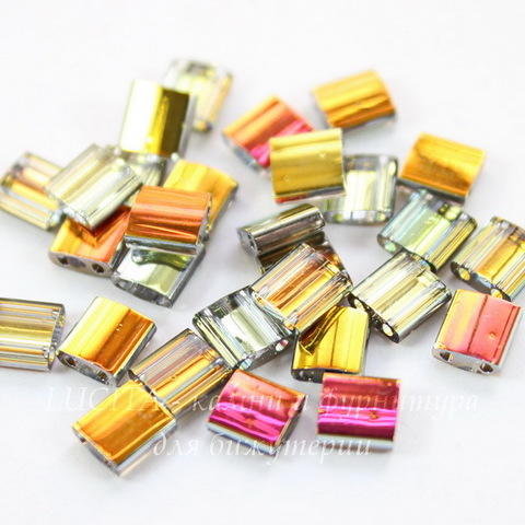 TL-4551 Бисер Miyuki Tila (Тила) с 2 отверстиями 5х5х1,9 мм прозрачный золотисто-фиолетовый