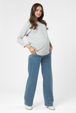 Лонгслив для беременных 11918 серый меланж полоска экрю
