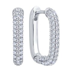 Серьги-конго мягкий прямоугольник из серебра 925 пробы в обсыпке из фианитов