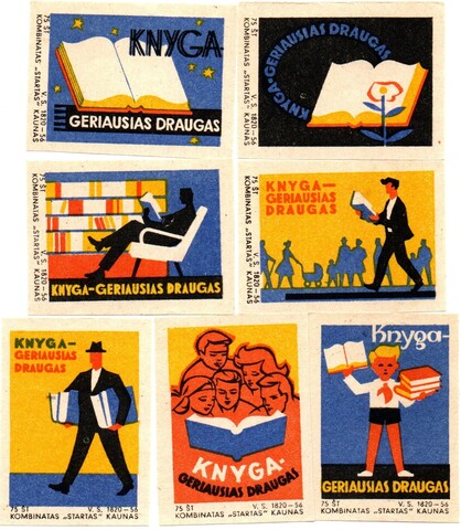 Набор спичечных этикеток - Книга лучший друг - 7 штук - 1962 год - Фабрика Стартас Каунас