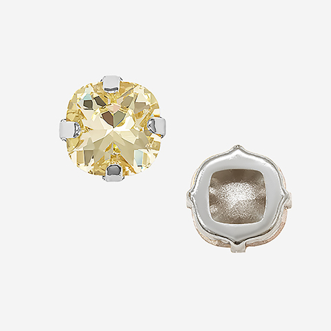 Кристалл Кушон (Сushion) в цапах, оттенок "Лимонад"/"Jonquel", 9,2мм, родирование