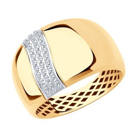 018619 - Кольцо широкое из золота с дорожками из фианитов