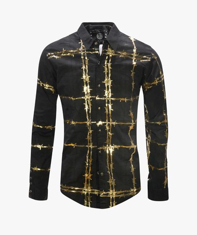 The Saints Sinphony | Рубашка мужская BARBED WIRE BUTTON UP BLACK-GOLD TS3437 перед