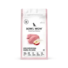 BOWL WOW сухой корм для собак средних пород индейка, рис, яблоко 2 кг