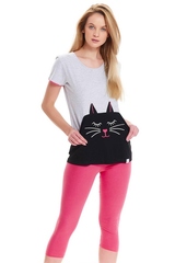 Костюм для дома - футболка с котом и розовые бриджи