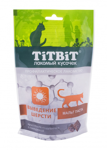 Titbit хрустящие подушечки для кошек с говядиной для выведения шерсти 60 г