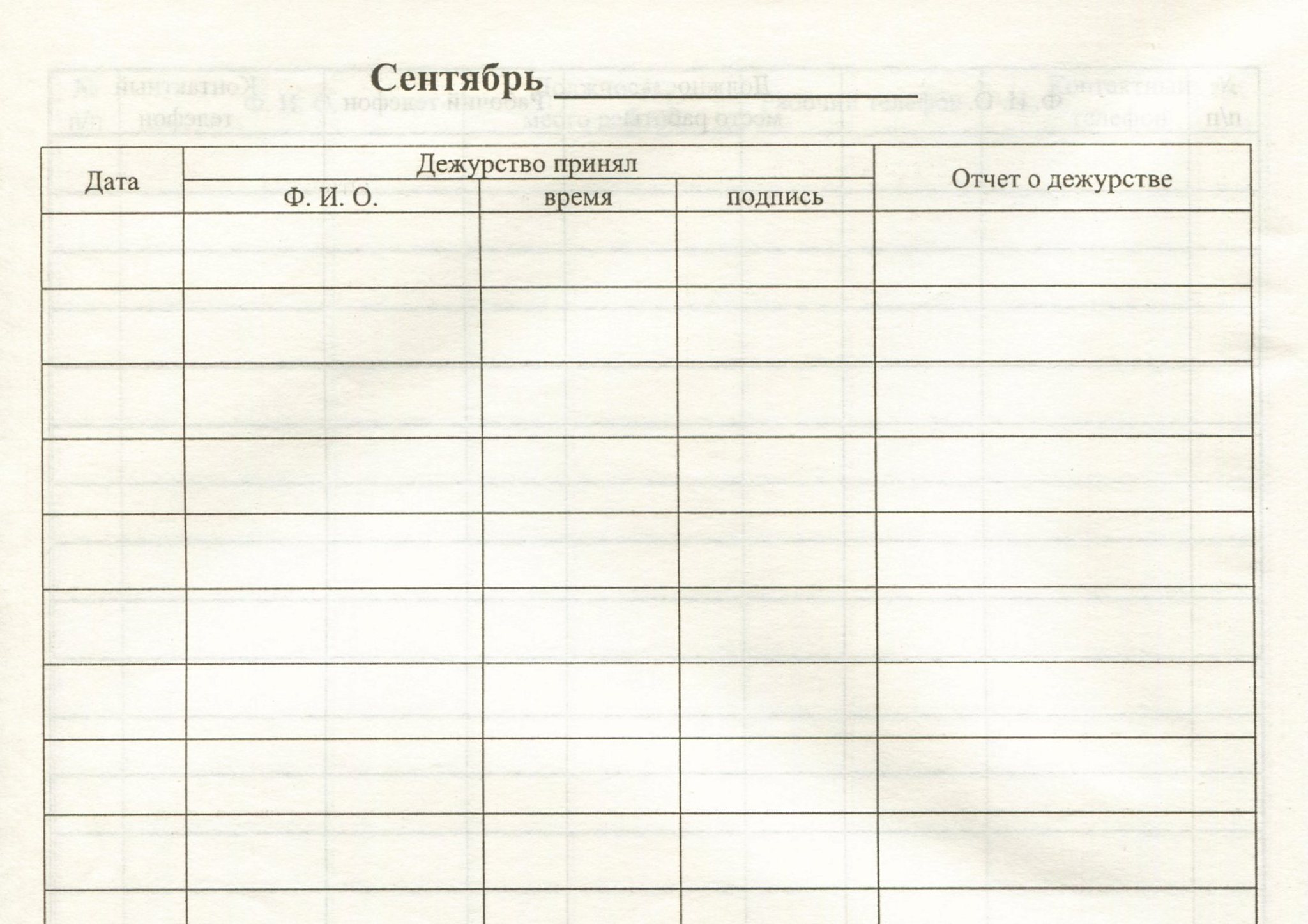 Образец журнал передачи дежурства сторожей образец