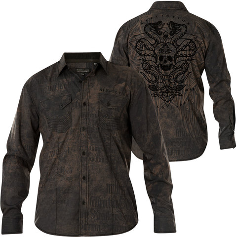 Affliction | Рубашка мужская CONJURE 110WV840 с принтом перед и спина