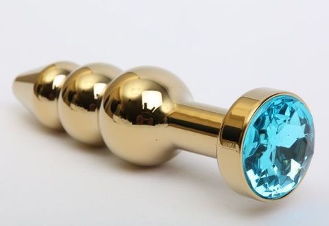 Золотистая анальная ёлочка с голубым кристаллом - 11,2 см. - 4sexdreaM 47436-1