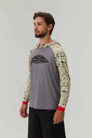 Джерси рыболовное с капюшоном и карманом Песочные рыбы серый