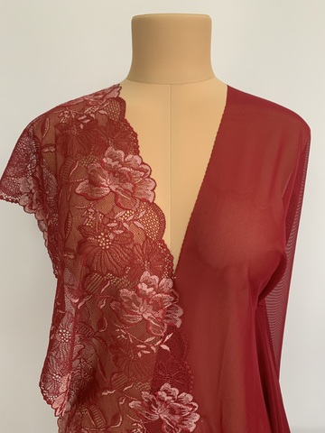 Кружево эластичное бордо/цветы 21 см