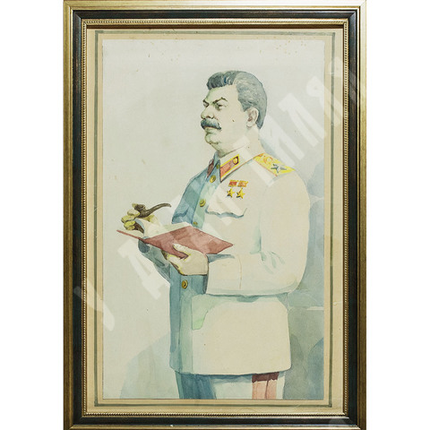 Неизвестный художник. Портрет Сталина (с натуры). 1940-е. Бумага, акварель.