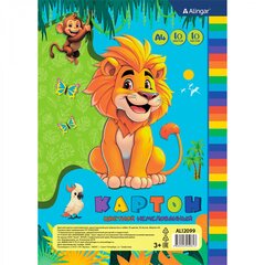 
          Картон цветной Alingar, А4, немелованный, 10 листов, 10 цветов, односторонний, зол+серебро, пакет, "Лев"