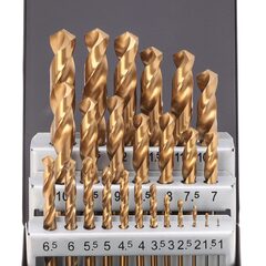 Набор сверл по металлу 1-13мм 25шт DIN338 HSS-G TiN 118° (мет. кейс) Terrax by Ruko A250215T
