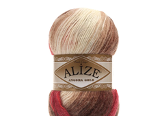 Пряжа ALIZE "Angora Gold Batik" 4574 молочный/коричневый/малиновый