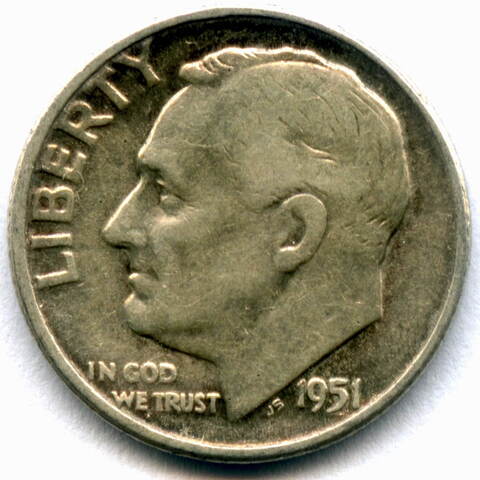 1 дайм (10 центов) 1951. США Серебро F-VF
