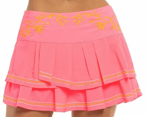 Теннисная юбка Lucky in Love Embroidery Floral Stitch Pleat Tier Skirt - neon pink